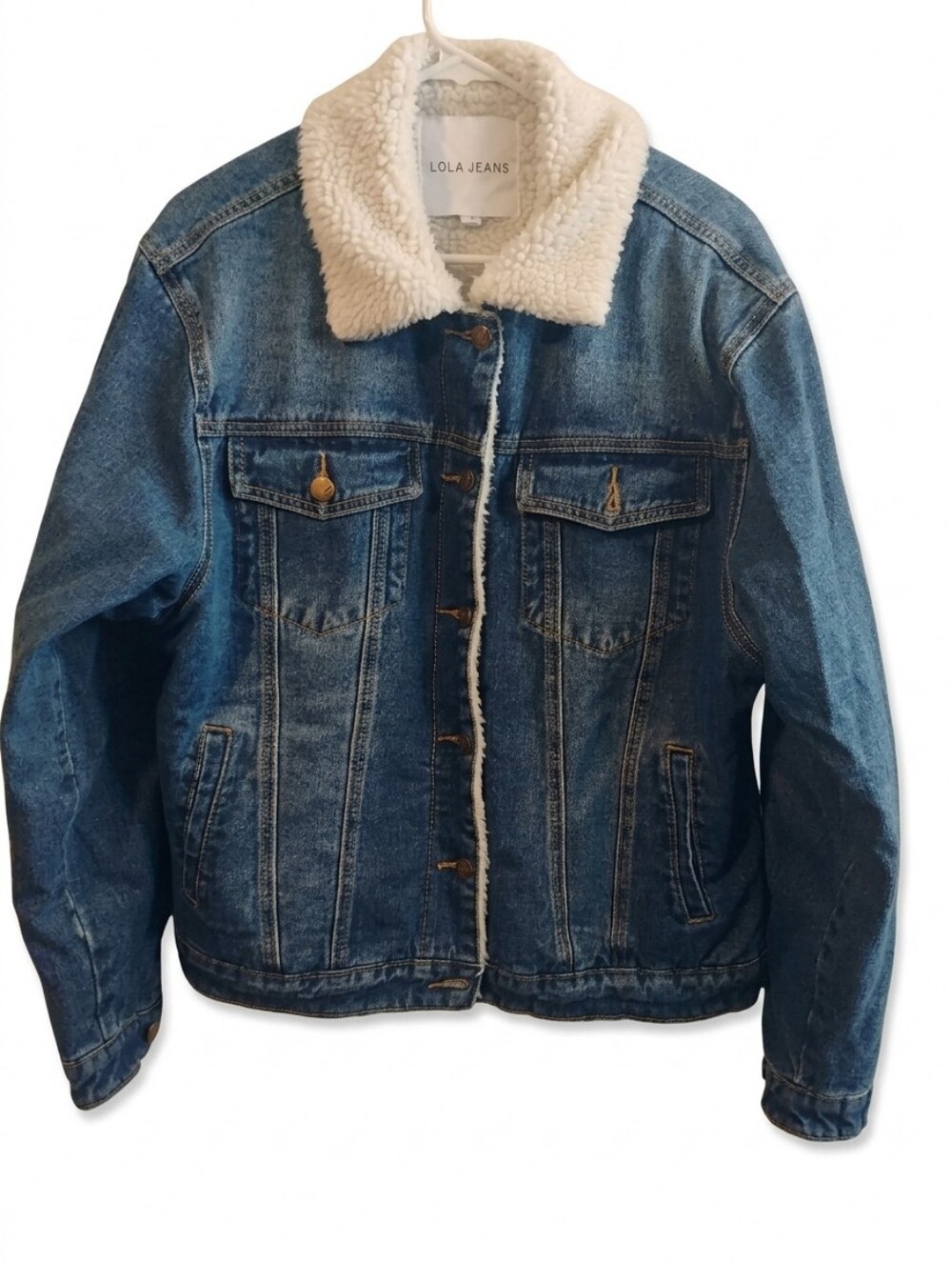 Lola Jeans Sherpa-Lined Denim Trucker Jacket Size Medium
